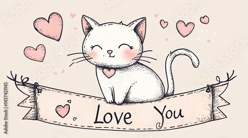 Cute Cartoon Kitten with Big Sparkling Eyes and Playful Expression