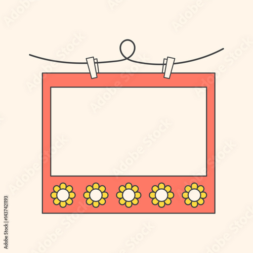 Pop retro cute groovy polaroid photo frames background. Doodle frame polaroid border element vector illustration