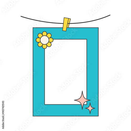 Pop retro cute groovy polaroid photo frames background. Doodle frame polaroid border element vector illustration
