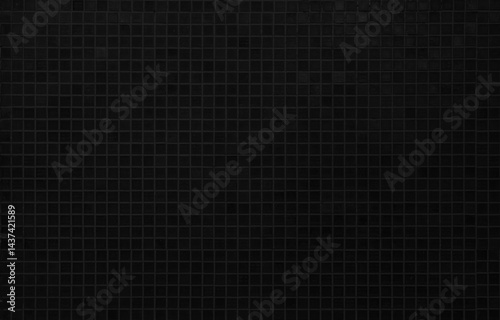Dark black ceramic wall chequered and floor tiles mosaic background in bathroom. Design pattern geometric with grid wallpaper texture decoration pool. Simple seamless abstract surface grunge.