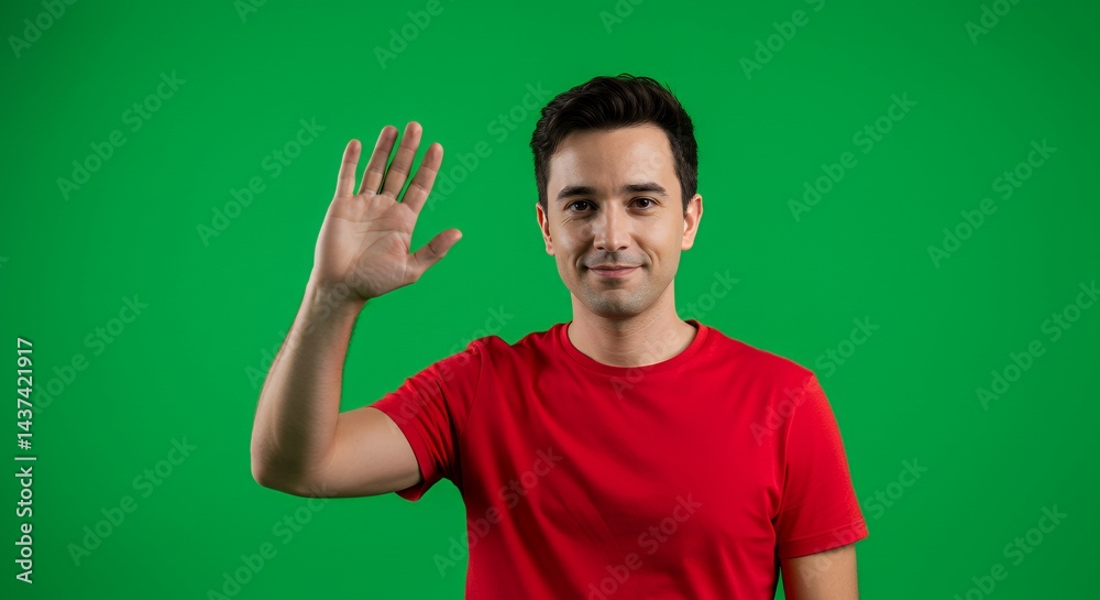 Studio Portrait: Man Waving on Green Screen Studio Portrait: Man Waving on Green Screen