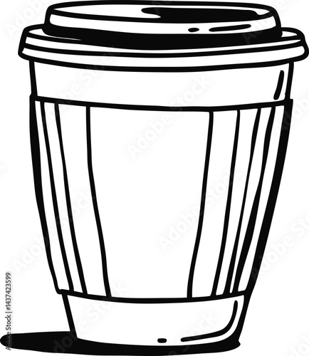 Stylized Coffee Cup Illustration, Outline Takeaway Beverage Container glass cup, Classic Drink Cup Design