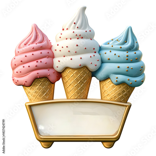 Delicious Ice Cream Cones Shop Sign Sweet Treats Dessert Stand Summer