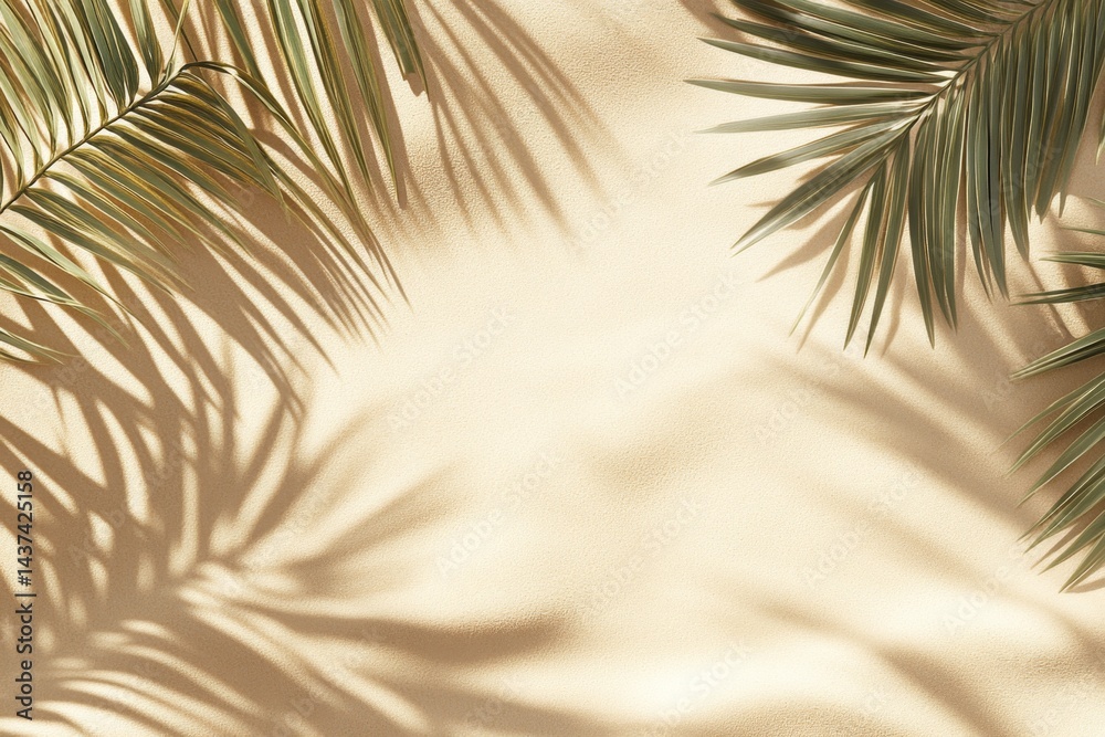 Fototapeta premium Beige background with palm leaf shadows (2)