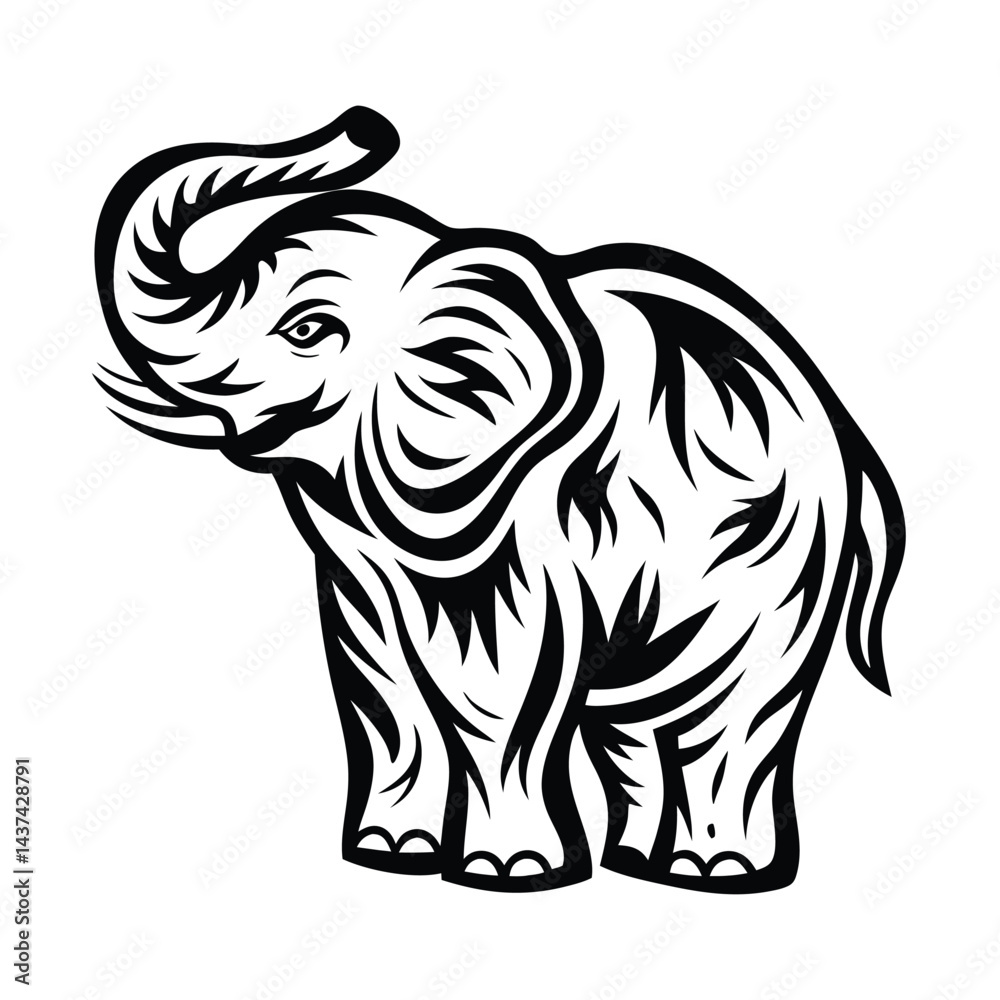 Fototapeta premium Tribal Elephant in Black and White, Wild Animal with Detailed Skin Pattern