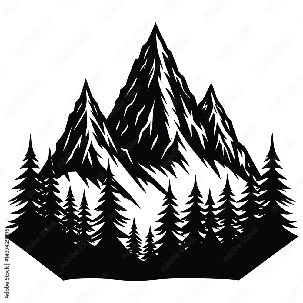 Obraz premium Mountains and Landscape Scenic background vector Silhouette illustration