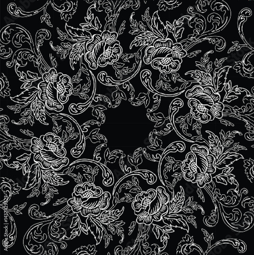 Elegant Floral Ornament with Black Background