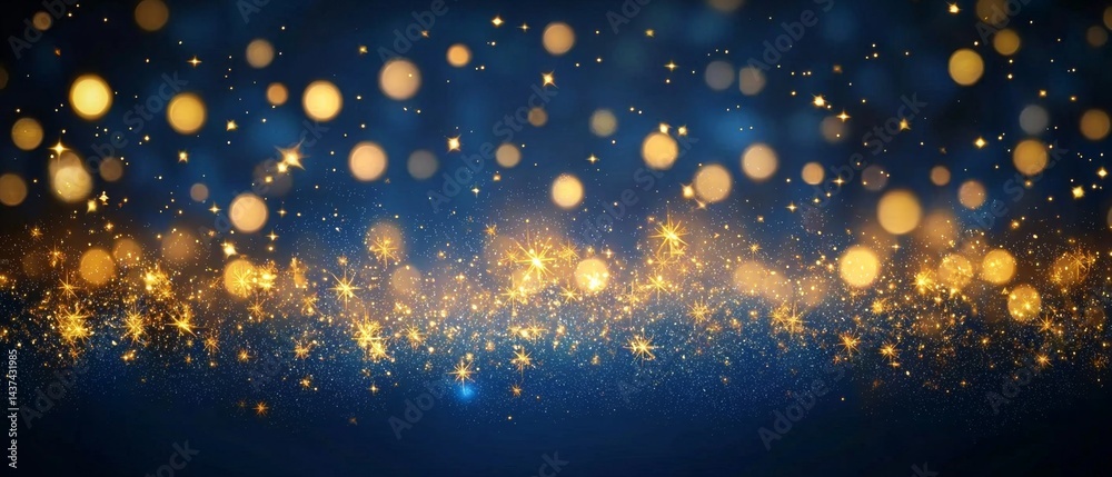 Fototapeta premium Radiant Golden Stars and Dazzling Sparkles on a Bright Blue Surface