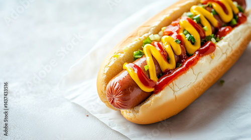 hot dog isolated on white background, free space for text