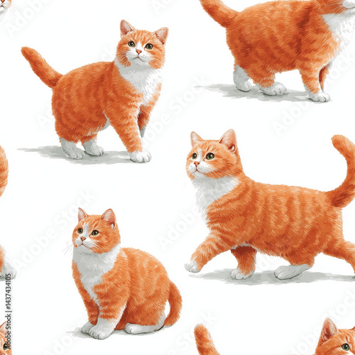 orange cat seamless pattern