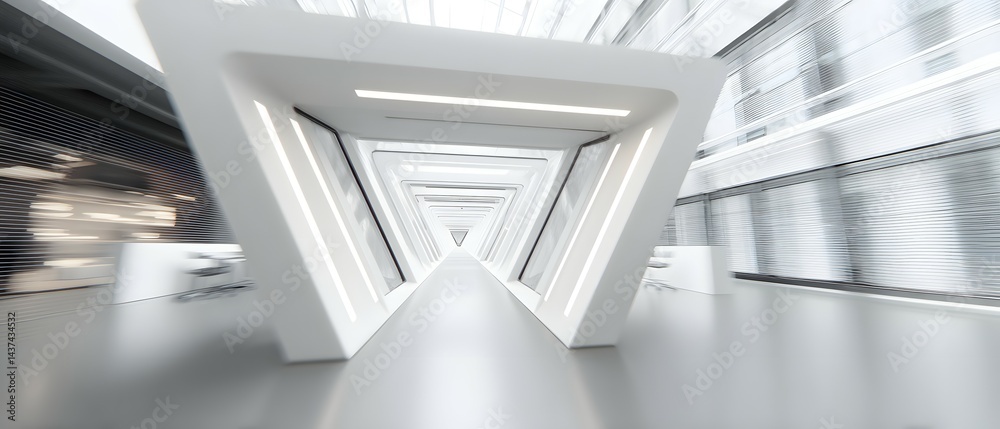Obraz premium White triangular hallway with blurred motion effect creates a sense of depth.