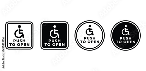 Push to Open Wheelchair Accessibility Icons Black and White Color Vector Design