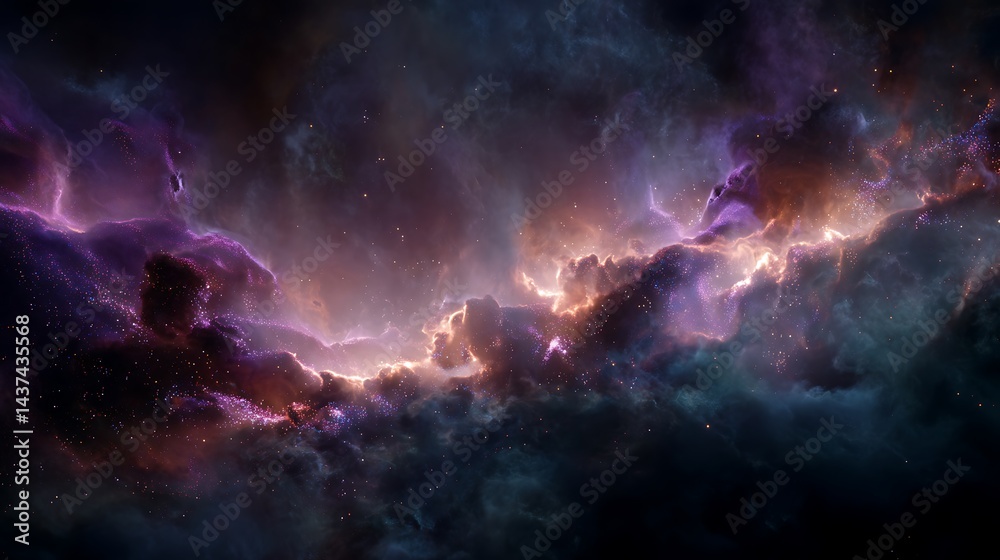 Fototapeta premium Vibrant Nebula Displaying Swirling Clouds of Gas and Brilliant Star Clusters in Deep Space