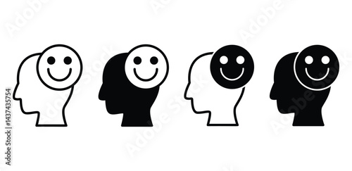 Black And White Icon Set Positive Thinking Happiness Concept Vector Design