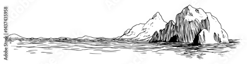 iceberg floating in ocean sketch illustration