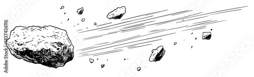 flying meteor stone sketch illustration