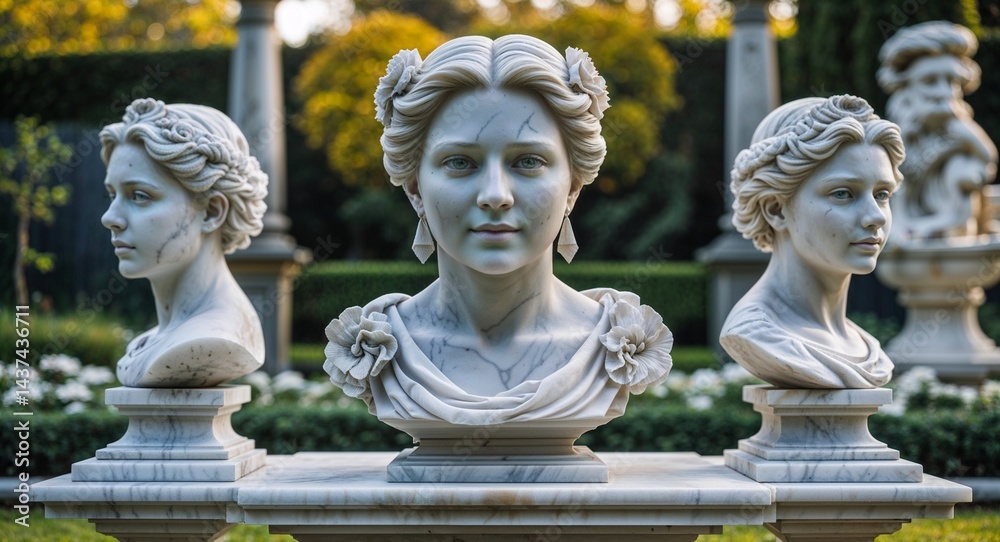 Fototapeta premium Exquisite outdoor marble sculpture in the garden area background