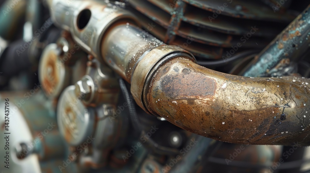 Oxidized motorcycle exhaust pipe closeup Oxidized motorcycle exhaust pipe closeup