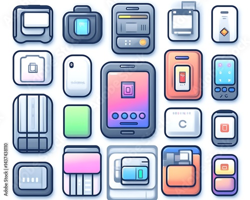 Colorful retro-styled electronic device icons