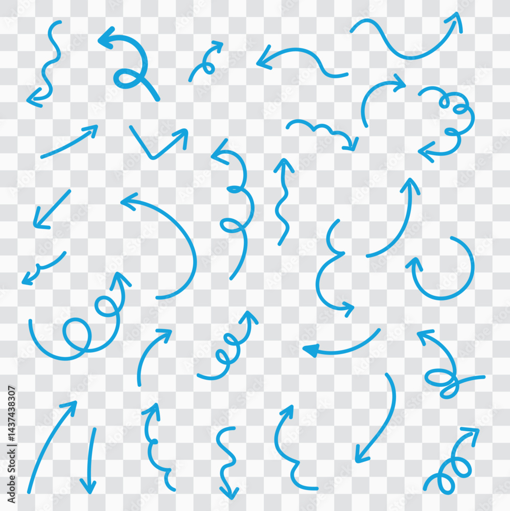 Fototapeta premium Hand-Drawn Blue Arrows Collection - Sketchy Directional Symbols for Presentations, Info graphics & UI Design