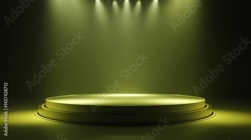 Yellow Illuminated Stage Podium With Spotlight For Product Presentation In Studio