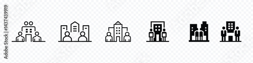 Corporate Office Building Icon – Two Businesspeople Standing Together Symbol, building icon set. a building with two people standing icon