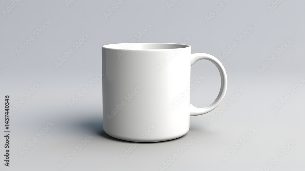 A white coffee cup is sitting on a table