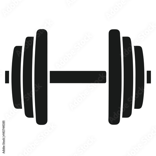 Black dumbbell with plates icon. Gym weight training equipment silhouette on white