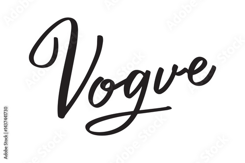 Vogue lettering text heading. Fashion postcard or banner. Vogue word vintage italic handwritten style clipart element.