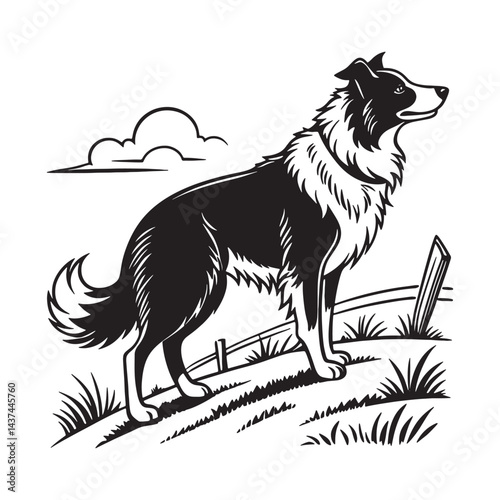 Dog silhouette vector art illustration.