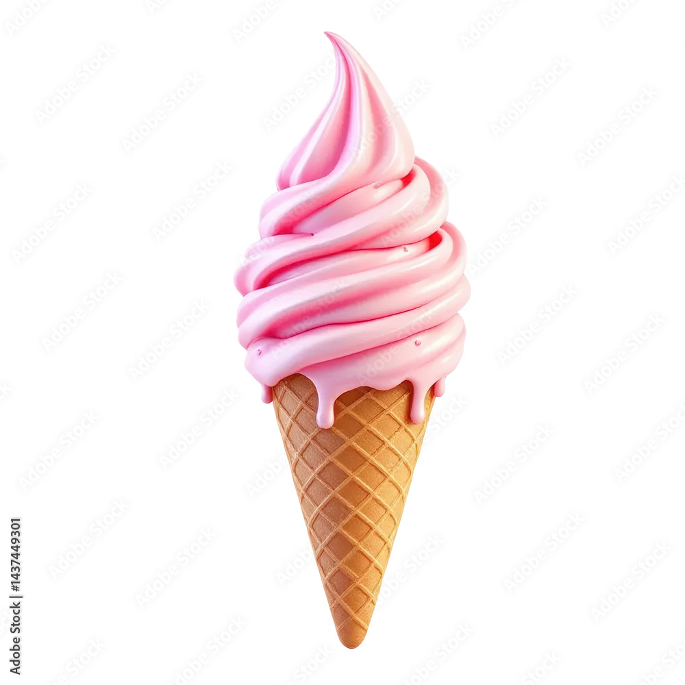 Pink Ice Cream Cone - Summer Treat Isolated Pink Ice Cream Cone - Summer Treat Isolated