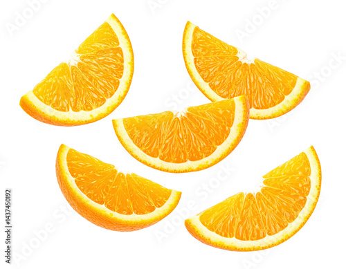 falling sliced of orange isolated on white background 