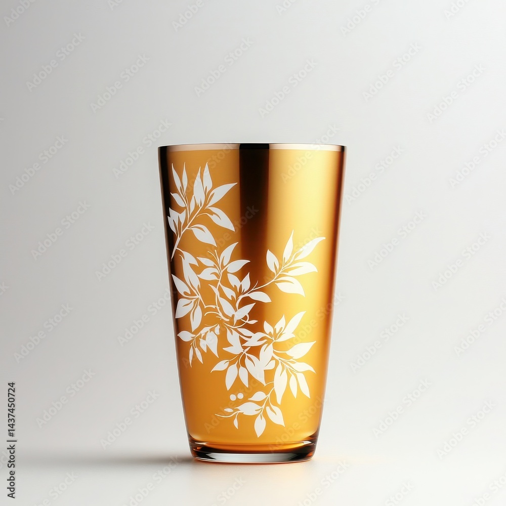 Elegant glass tumbler with intricate leaf design, perfect for drinks or decor.