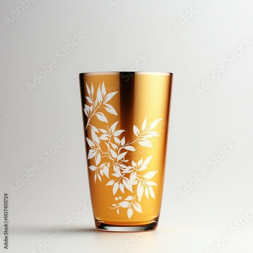 Obraz na płótnie Elegant glass tumbler with intricate leaf design, perfect for drinks or decor. w salonie