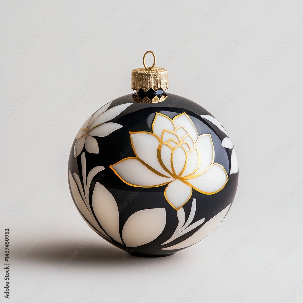 Elegant black and white ornament featuring a delicate floral design for festive decor.