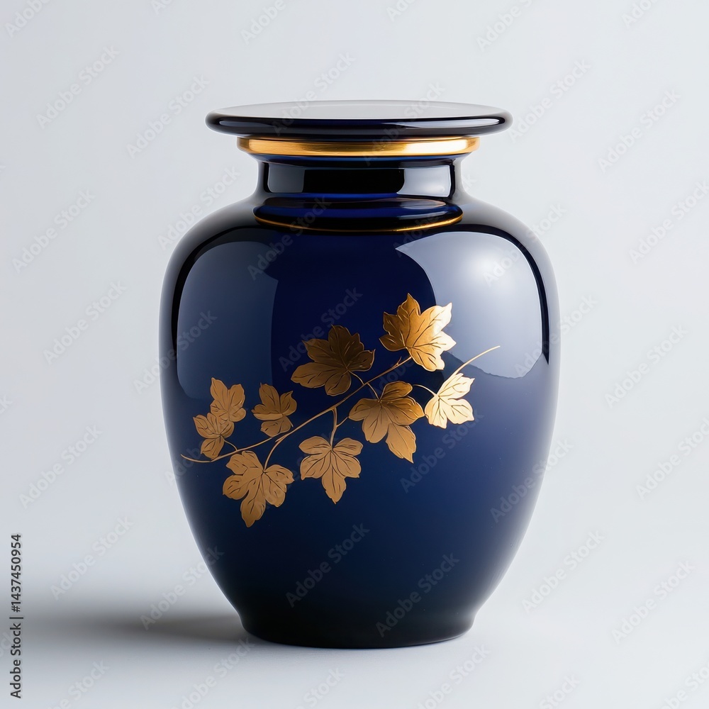 Elegant blue vase with gold leaf design, perfect for home decor and cultural artistry.