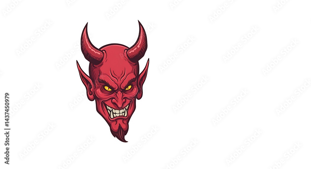 Red Devil Face with Horns Illustration on White Background Red Devil Face with Horns Illustration on White Background
