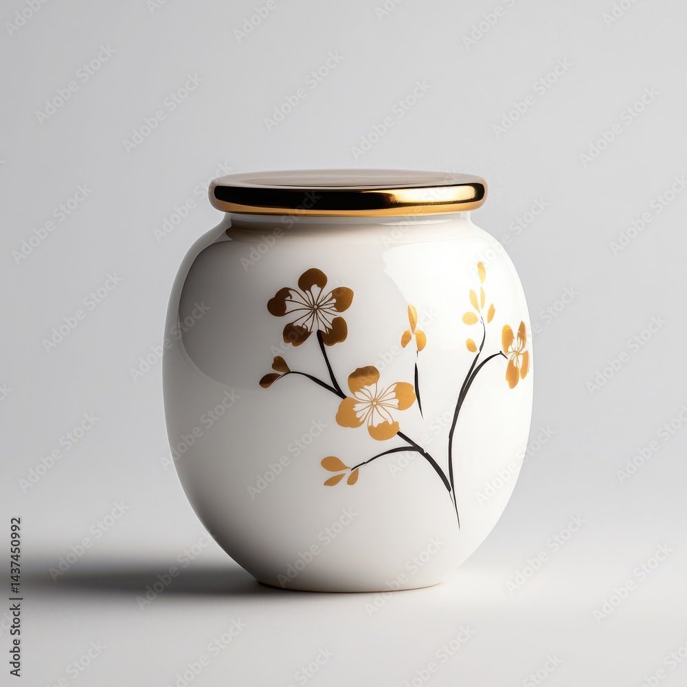 Elegant ceramic urn adorned with floral patterns, perfect for decor or memorial purposes.