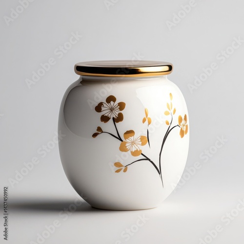 Obraz na płótnie Elegant ceramic urn adorned with floral patterns, perfect for decor or memorial purposes. w salonie