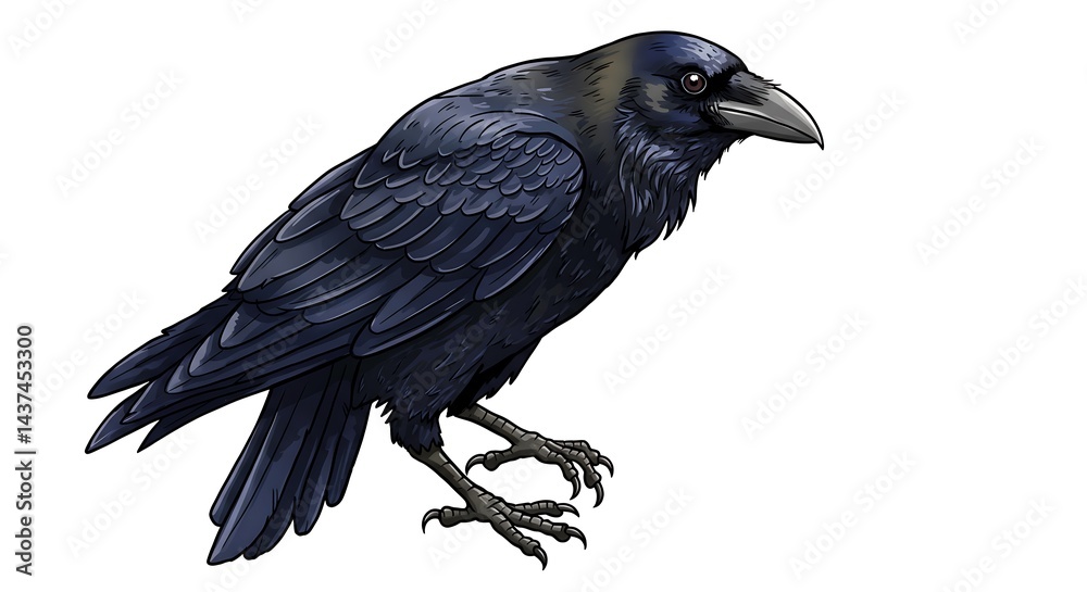 Obraz premium Isolated Crow Illustration Standing on White Background