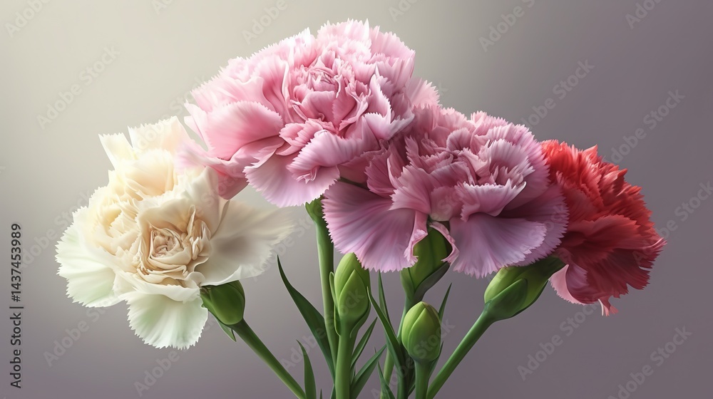 Pastel carnations cluster with gradient backdrop, Mother's Day elegance Pastel carnations cluster with gradient backdrop, Mother's Day elegance