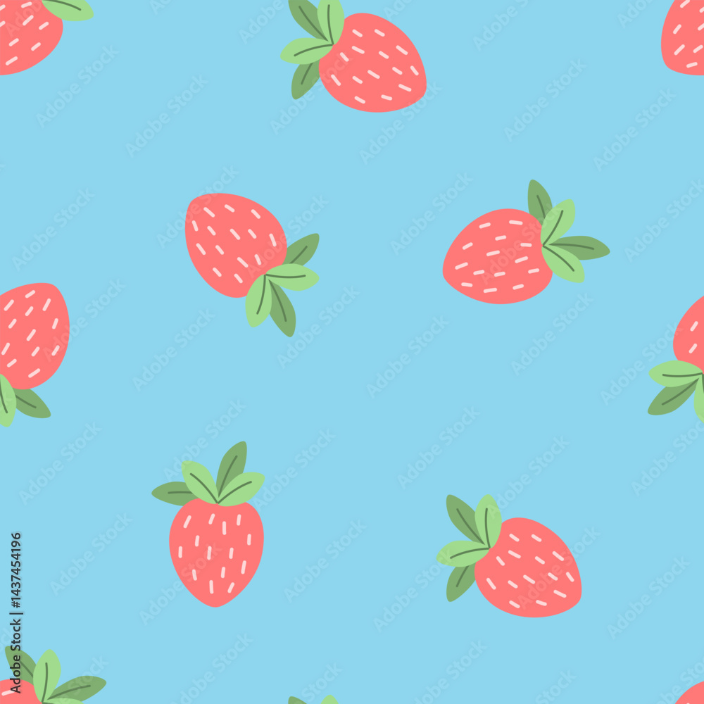 Seamless pastel strawberry repeat pattern, flat vector illustration graphic design. Seamless strawberry with leaf repeat pattern. Pink strawberry endless background. Fruits background for wallpaper, c Seamless pastel strawberry repeat pattern, flat vector illustration graphic design. Seamless strawberry with leaf repeat pattern. Pink strawberry endless background. Fruits background for wallpaper, c