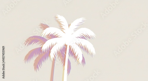 Tropical palm trees with soft colors against a light background  