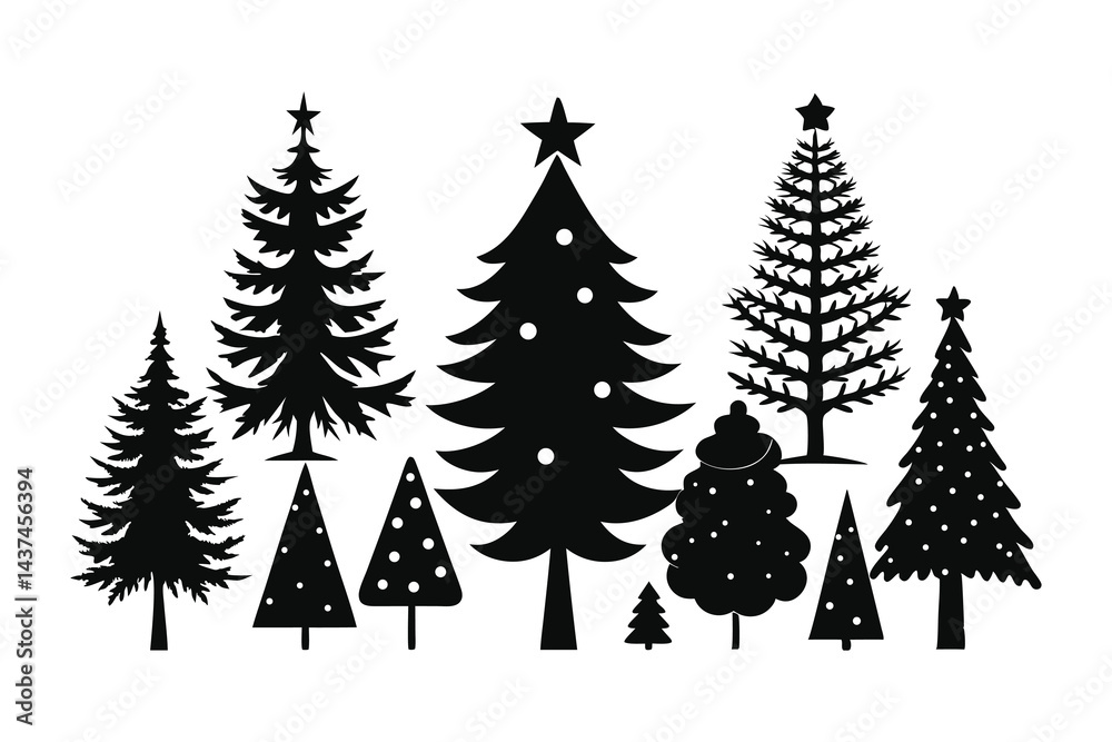 Obraz premium Modern Christmas Tree Silhouettes in Black and White