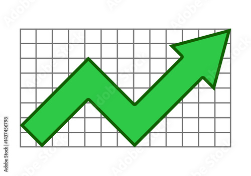 Flecha verde de crecimiento en gráfico con cuadrícula
