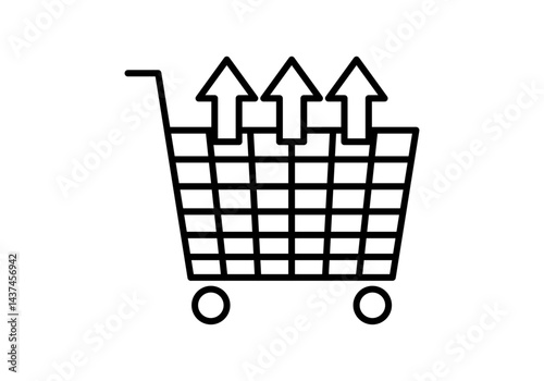 Icono negro de carrito de la compra con flechas hacia arriba representando venta