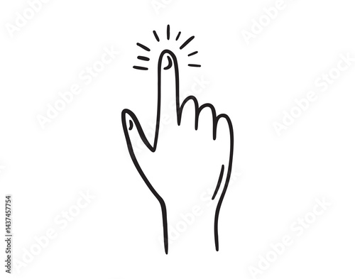 finger pointing icon doodle hand drawn. Outline drawing tapping with finger on the screen line clipart symbol. finger touch