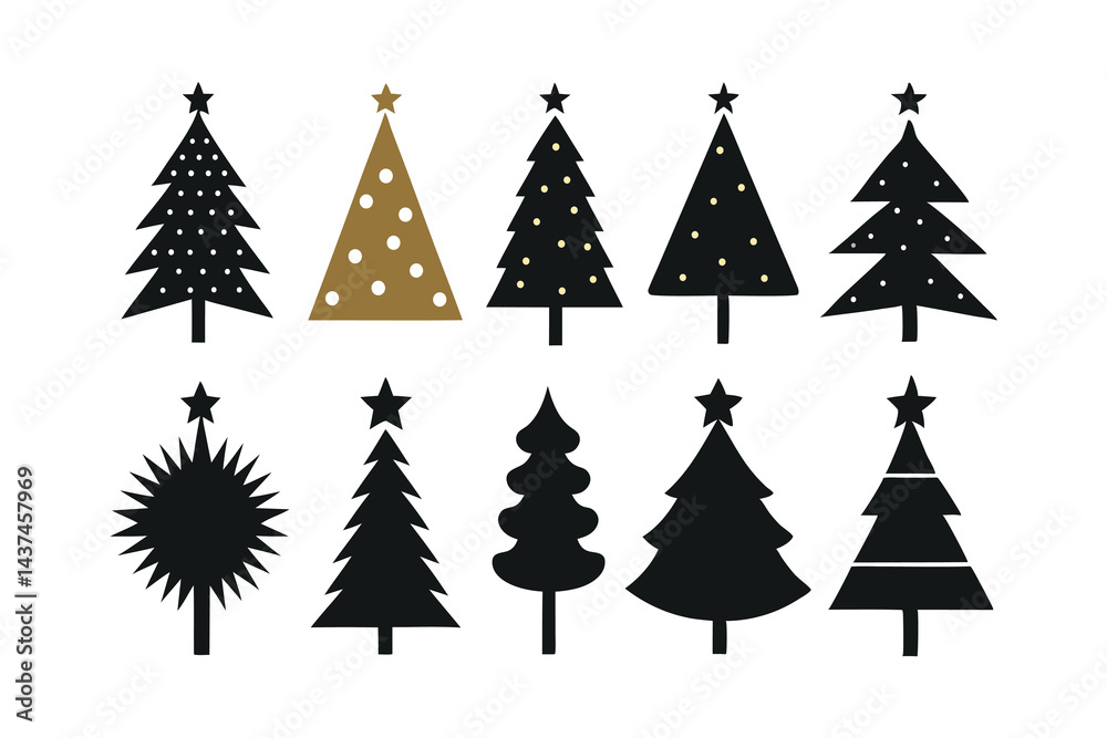 Obraz premium Christmas Tree Icon Bundle in Black and White