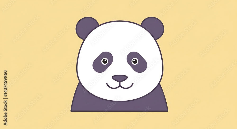 Naklejka premium Cartoon Panda Head Illustration on Yellow Background