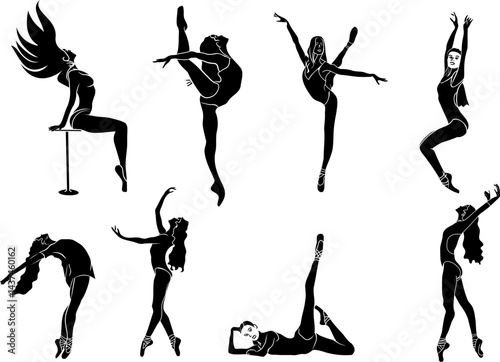 set of silhouettes of dancing girls